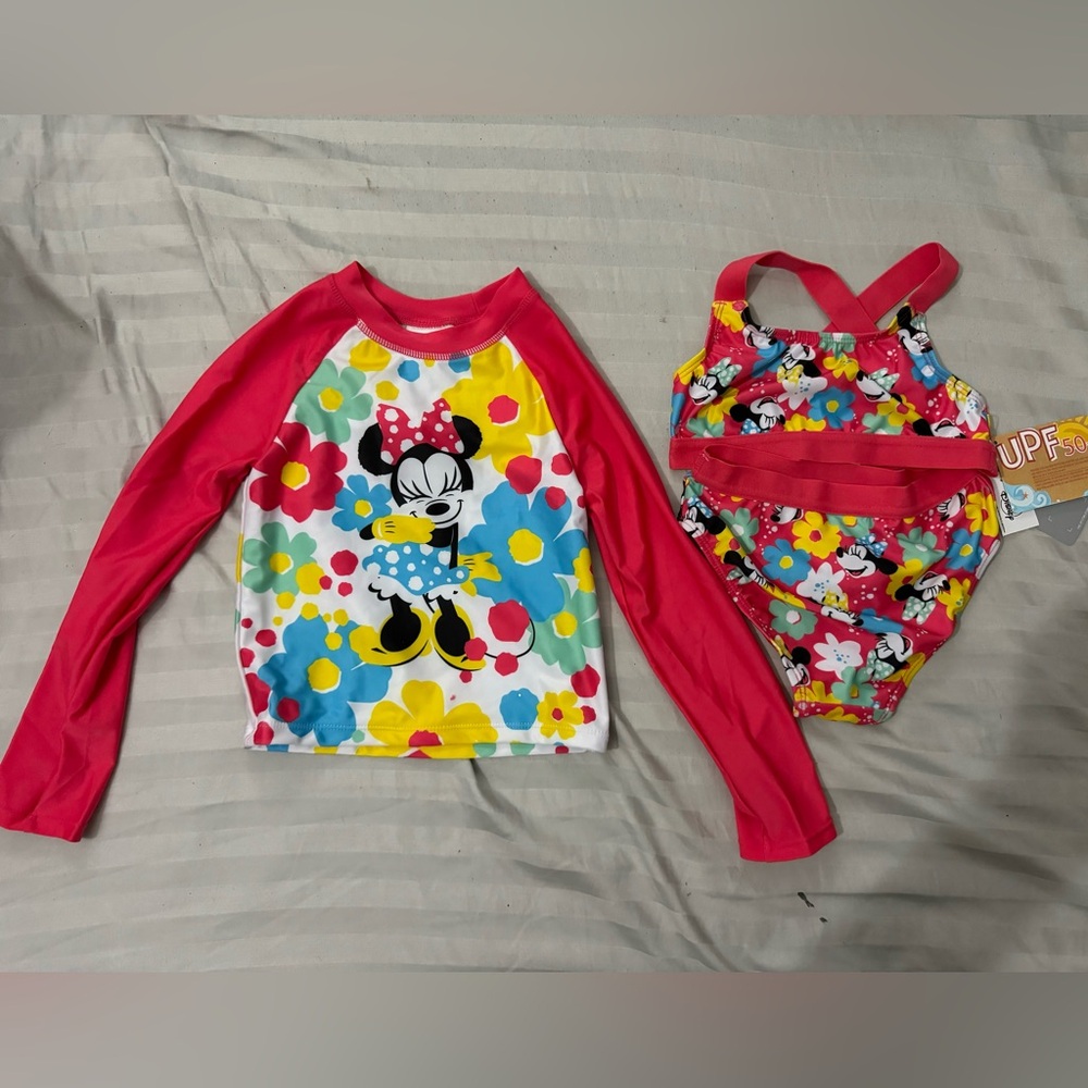 Disney Store Minnie Mouse swim 3 piece set. Brand new with tags
